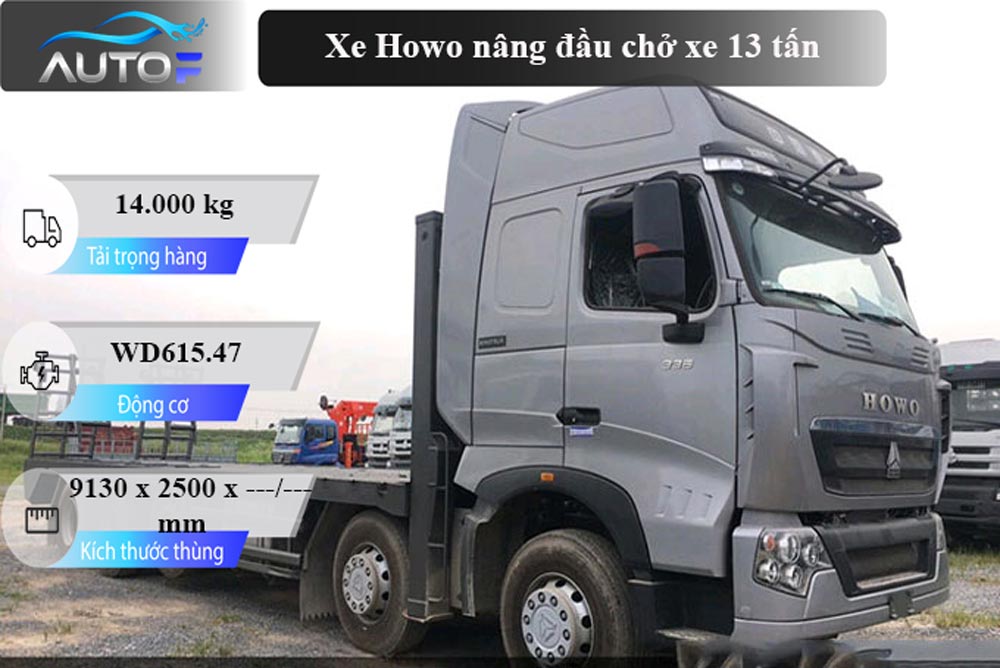 Xe Howo nâng đầu chở xe 13 tấn